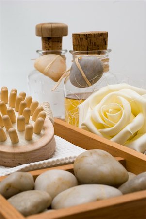 smithesmith (artist) - Accessories for wellness, spa or relaxing bath and Bottle with aromatic oil-accessory of weakening and improving procedures of aromatherapy - Zen stones Stock Photo - Budget Royalty-Free & Subscription, Code: 400-04509879