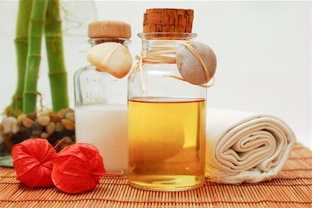 smithesmith (artist) - Bottle with aromatic oil or soap and towels - Accessories for wellness, spa or relaxing Stock Photo - Budget Royalty-Free & Subscription, Code: 400-04509989
