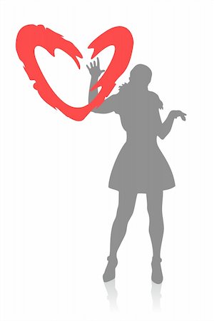 simsearch:400-06326335,k - Gray female silhouette and ornate heart on a white background. Foto de stock - Super Valor sin royalties y Suscripción, Código: 400-04500152