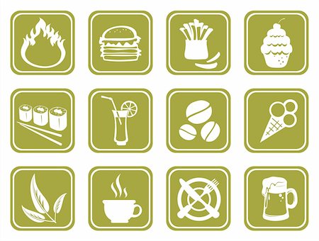 Twelve ornate food symbols on a green background. Stock Photo - Budget Royalty-Free & Subscription, Code: 400-04500153