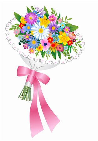 simsearch:400-05033064,k - Bouquet of flowers with bow and ribbon Foto de stock - Royalty-Free Super Valor e Assinatura, Número: 400-04501058