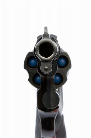 simsearch:400-04208084,k - A revolver pointing directly at your face. White background. Fotografie stock - Microstock e Abbonamento, Codice: 400-04501646