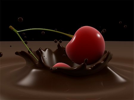 3d rendered illustration of cherries falling into molten chocolate Stock Photo - Budget Royalty-Free & Subscription, Code: 400-04502274