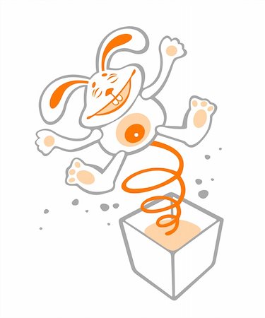 funny new years eve pics - Happy rabbit jumps out from a gift box. Digital illustration. Stock Photo - Budget Royalty-Free & Subscription, Code: 400-04503061