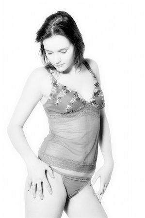 simsearch:400-05041629,k - black and white studio portrait of a woman in lingerie Fotografie stock - Microstock e Abbonamento, Codice: 400-04503819