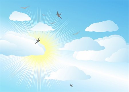 painting on peace birds - sky and sun / vector background Stock Photo - Budget Royalty-Free & Subscription, Code: 400-04514049