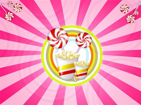 sweet and salty - Illustration of sweet candies with red stripes and popcorns Stock Photo - Budget Royalty-Free & Subscription, Code: 400-04515477