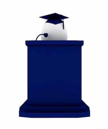 Render of an Egg graduate making a speach positioned behind blue podium Stock Photo - Budget Royalty-Free & Subscription, Code: 400-04515707