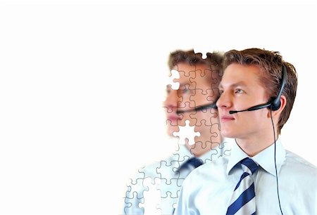 simsearch:400-04129170,k - Male customer support service with unfinished puzzle on the background Fotografie stock - Microstock e Abbonamento, Codice: 400-04516902