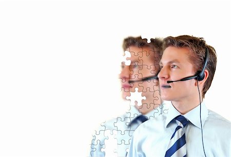 simsearch:400-04129170,k - Male customer support service with unfinished puzzle on the background Fotografie stock - Microstock e Abbonamento, Codice: 400-04516903