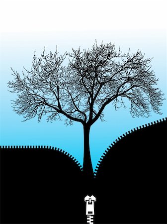 Abstract composition with a tree silhouette with  a zipper which is sliding down Stock Photo - Budget Royalty-Free & Subscription, Code: 400-04518923