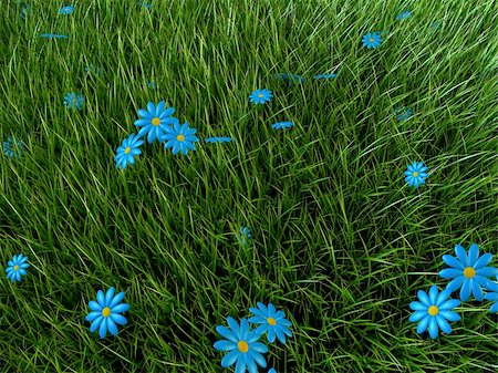 simsearch:400-05132684,k - 3d rendered illustration of a grass field with blue flowers Stockbilder - Microstock & Abonnement, Bildnummer: 400-04510567