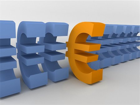 3d rendered illustration of blue and orange euro signs standing in a line Stock Photo - Budget Royalty-Free & Subscription, Code: 400-04510586