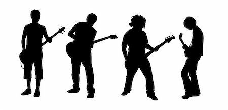 rocker guitarist - black silhouettes of four young guitar players Stock Photo - Budget Royalty-Free & Subscription, Code: 400-04511155