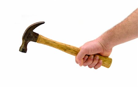 simsearch:400-05737684,k - Isolated shot of a man gripping a hammer against a white background. Fotografie stock - Microstock e Abbonamento, Codice: 400-04511202