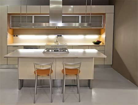 simsearch:400-05132663,k - New light kitchen with counter and chairs Stock Photo - Budget Royalty-Free & Subscription, Code: 400-04511411