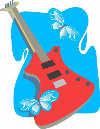 simsearch:614-01433957,k - Illustration of a guitar in blue background with butterfly Stock Photo - Budget Royalty-Free & Subscription, Code: 400-04512276