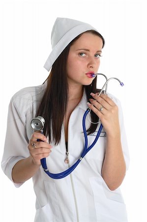 stethoscopes art - sexy nurse with stethoscope on white background Stock Photo - Budget Royalty-Free & Subscription, Code: 400-04512671