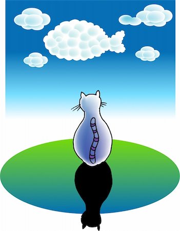 a vector illustration for a cat's dreams: clouds becomes a fish Foto de stock - Super Valor sin royalties y Suscripción, Código: 400-04512836