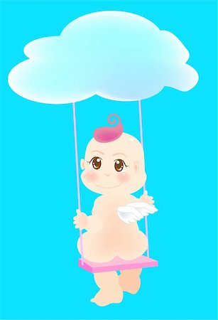 vector illustration for a baby angel is playing on the swings Stock Photo - Budget Royalty-Free & Subscription, Code: 400-04512875