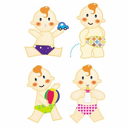 A series of baby action, playing car & ball, pee, drinking milk, vector, illustration Stock Photo - Budget Royalty-Free & Subscription, Code: 400-04513314