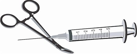 Illustration of a surgical scissor and syringe Stock Photo - Budget Royalty-Free & Subscription, Code: 400-04513441