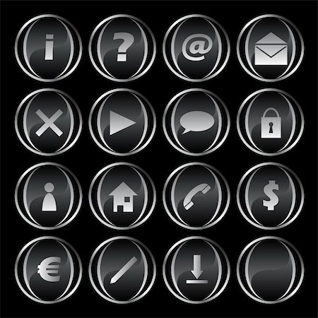 Collection of 16 black/gray buttons part 1(icon, exclamation, question, at, mail, delete, arrow, cloud, lock, user, home, telephone, dollar, euro, pen, download, empty). See my portfolio for more. Stock Photo - Budget Royalty-Free & Subscription, Code: 400-04524317