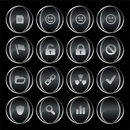 Collection of 16 black/gray buttons part 2( document, smiley, sad face, neutral face, flag, unlocked, locked, prohibited, folder, link, radioactive, ok, shield, search, poll, blank). See my portfolio for more. Stock Photo - Budget Royalty-Free & Subscription, Code: 400-04524319