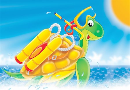 diving with turtles - children’s book illustration for your design, cover, scrapbook, etc. Stock Photo - Budget Royalty-Free & Subscription, Code: 400-04524438