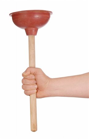 simsearch:400-04728947,k - Hand holding plunger isolated on white background Stock Photo - Budget Royalty-Free & Subscription, Code: 400-04524584