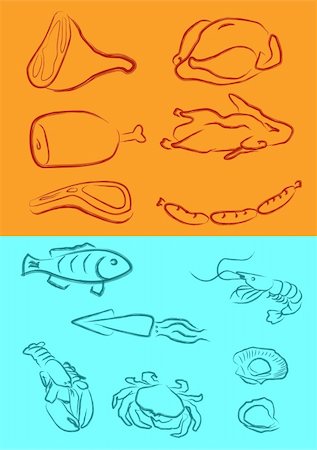 a vector illustration for a variety of meats in artistic outline Stock Photo - Budget Royalty-Free & Subscription, Code: 400-04524785