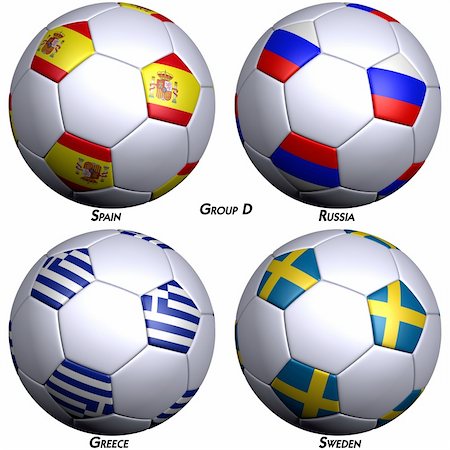 flag greece 3d - Four soccer-balls with flags of the countries in Group D in the European championship 2008. Hi-res 3D render with clipping path. Stock Photo - Budget Royalty-Free & Subscription, Code: 400-04525024