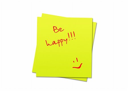 simsearch:400-04592928,k - two yellow sticky notes be happy, white background Stock Photo - Budget Royalty-Free & Subscription, Code: 400-04525075