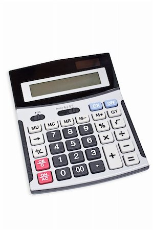 Calculator with soft shadow on white background. Shallow depth of field Stock Photo - Budget Royalty-Free & Subscription, Code: 400-04526075