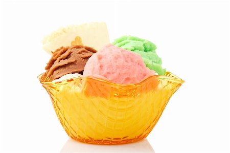 simsearch:400-04039032,k - Delicious multi flavor ice cream reflected on white background. Shallow depth of field Photographie de stock - Aubaine LD & Abonnement, Code: 400-04526078