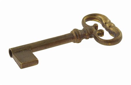 simsearch:400-04955795,k - gilded antique key against white background, shallow DOF, focus set at the right side Stock Photo - Budget Royalty-Free & Subscription, Code: 400-04526084