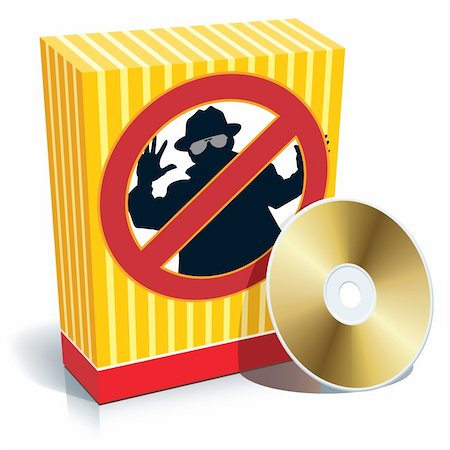 Blank 3d box with anti-spy sign and CD. Stock Photo - Budget Royalty-Free & Subscription, Code: 400-04526166