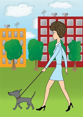 fashion dog cartoon - The girl walking with a dog on city streets. Vector illustration. Stock Photo - Budget Royalty-Free & Subscription, Code: 400-04526519