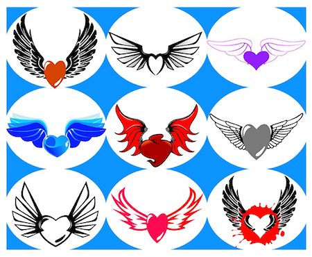 simsearch:400-07933418,k - Nine Brand New Hearts on the Wings. Vector Illustration Photographie de stock - Aubaine LD & Abonnement, Code: 400-04526766