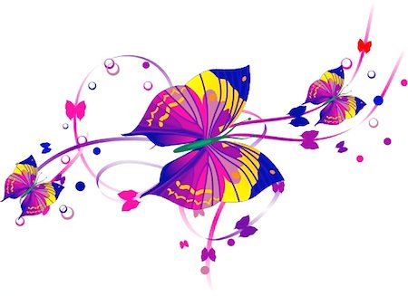 simsearch:400-06107863,k - Three Purple Butterflies and Purple Scrolls Fotografie stock - Microstock e Abbonamento, Codice: 400-04526767