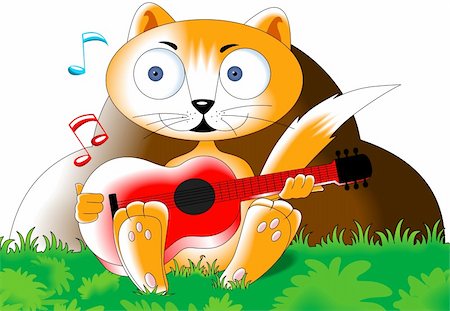 Illustration of a cartoon cat playing guitar Stock Photo - Budget Royalty-Free & Subscription, Code: 400-04528531