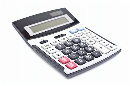 Calculator with soft shadow on white background. Shallow depth of field Stock Photo - Budget Royalty-Free & Subscription, Code: 400-04528626