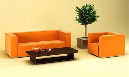 simsearch:400-03964208,k - 3d interior with modern couch and plant Stockbilder - Microstock & Abonnement, Bildnummer: 400-04528821