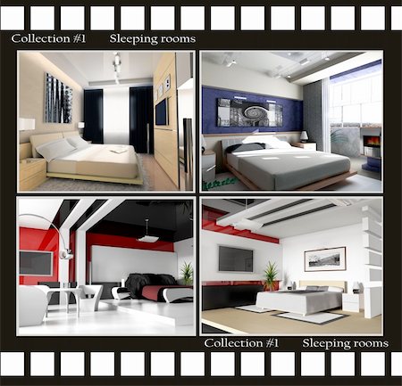 Collection of images of sleeping rooms 3d render Stock Photo - Budget Royalty-Free & Subscription, Code: 400-04529243