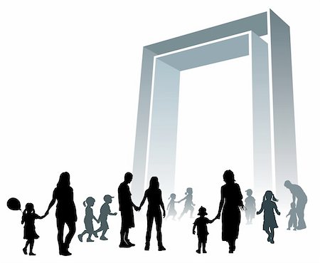 Parents and children are going to a large gate. Stock Photo - Budget Royalty-Free & Subscription, Code: 400-04529251