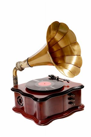 simsearch:400-05294119,k - photo of retro gramophone with disc isolated over white background Foto de stock - Super Valor sin royalties y Suscripción, Código: 400-04529956