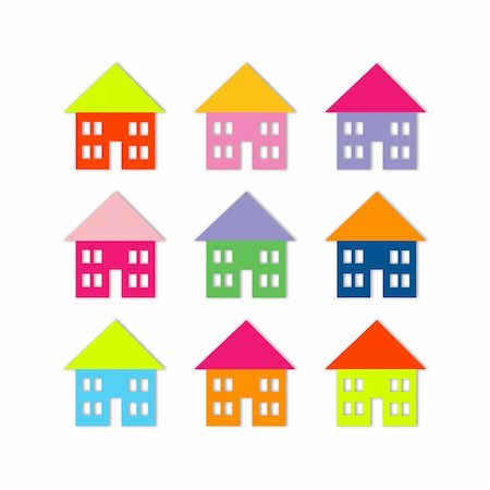 simsearch:400-05692102,k - Nine bright colored houses, isolated on white, soft shadow Photographie de stock - Aubaine LD & Abonnement, Code: 400-04520018