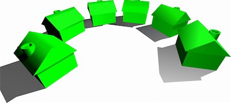 simsearch:6102-08120961,k - A conceptual illustration for real estate. Some green stylised houses in a semi circle Foto de stock - Super Valor sin royalties y Suscripción, Código: 400-04520611