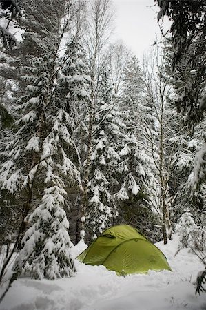 survival tent - A tent in the forest during winter Stock Photo - Budget Royalty-Free & Subscription, Code: 400-04520863