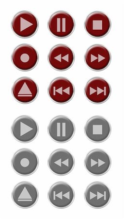 pause button - set of nine red buttons with nine grey "pressed" buttons Stock Photo - Budget Royalty-Free & Subscription, Code: 400-04521318